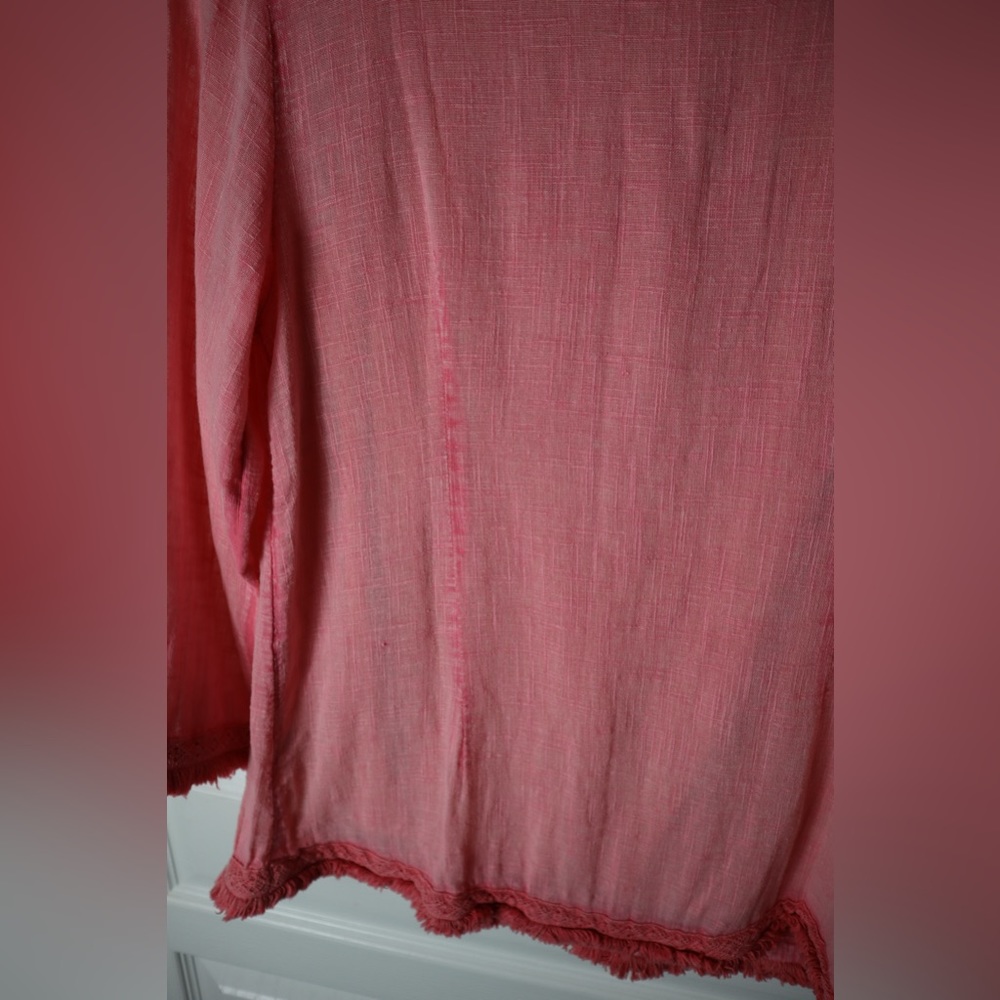 Soft Surroundings Coral Pink Embroidered Boho Tunic Top Mirror Fringe Small - Picture 9 of 16